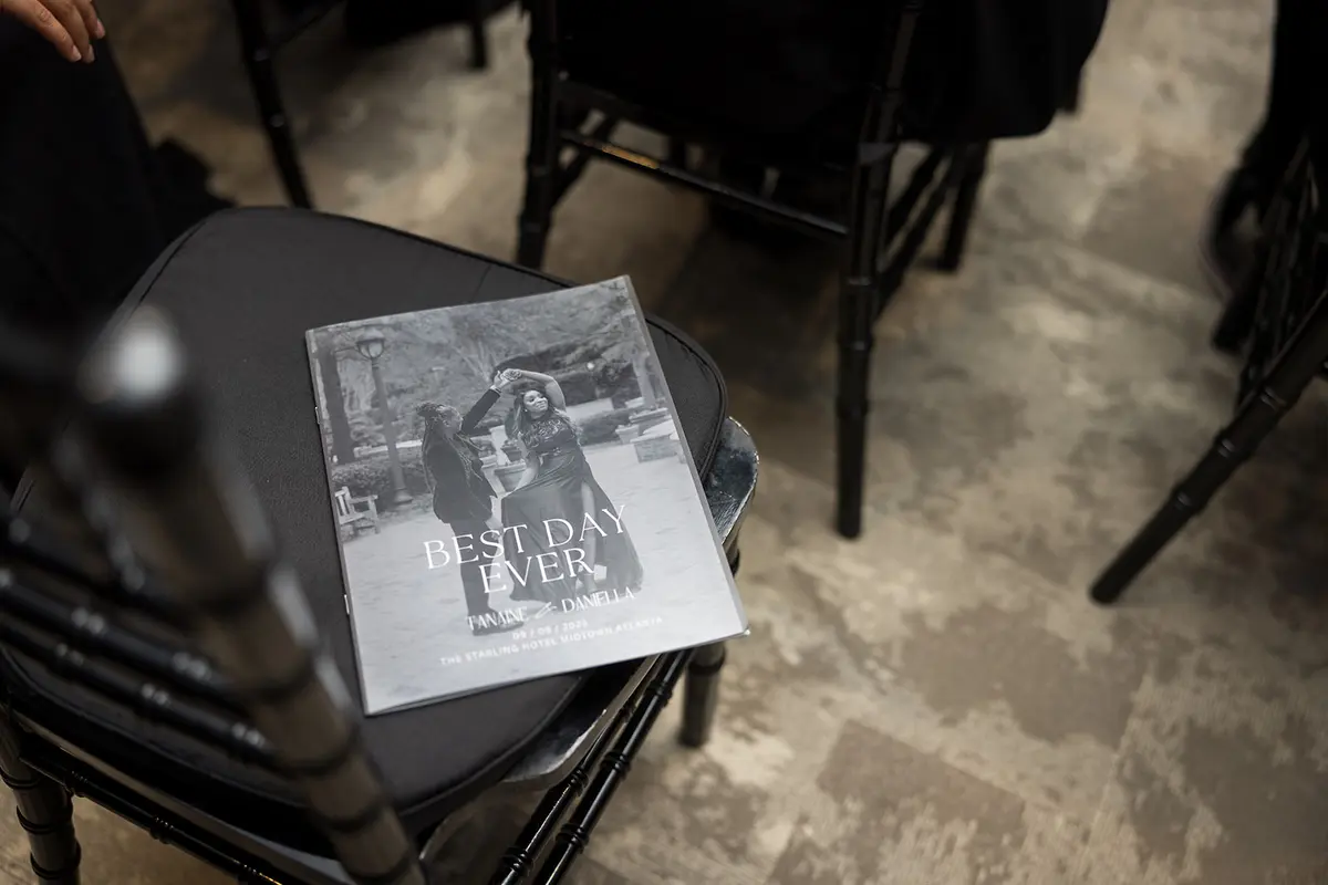 Custom wedding program designed as magazine for Atlanta Black lesbian wedding
