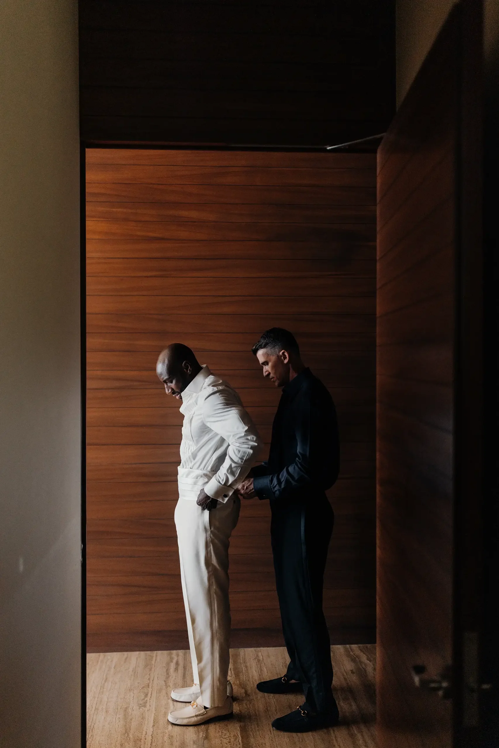 Khasan Brailsford and Jason Silverman getting ready portraits on wedding day at Four Seasons Tamarindo, Mexico