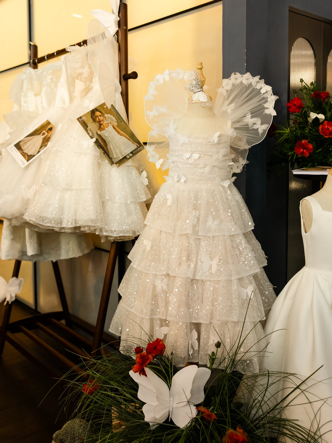 designer flower girl dress with butterfly wings