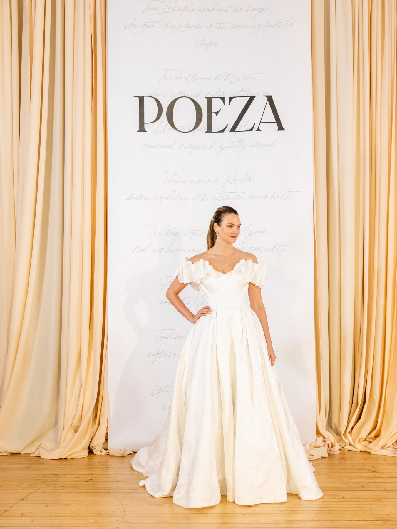 Poeza wedding gown with artistic off-the-shoulder sleeves