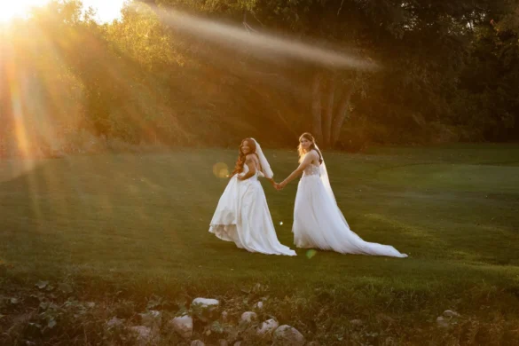 Golden hour photo of queer wedding by Lavender Menace