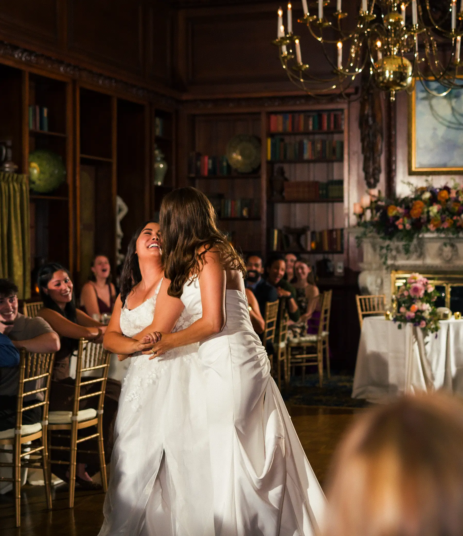 Brides Ashton Hattori and Stephanie Tillman share a joyful first dance at Hampshire House in Boston, MA.