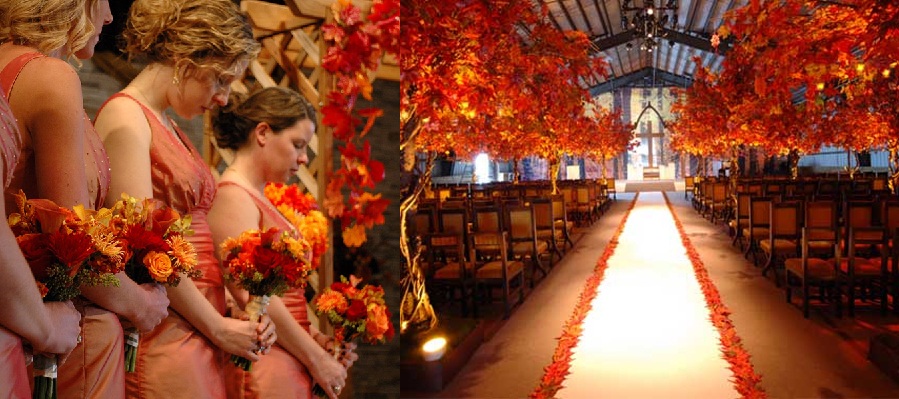 fall-leaves-red-wedding-inspiration-bouquets-aisle
