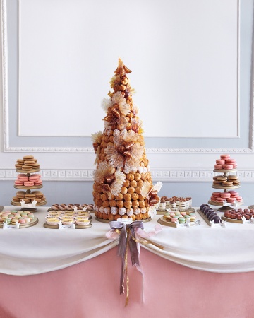 gay-wedding-planning-croquembouche-wedding-cake-macarons