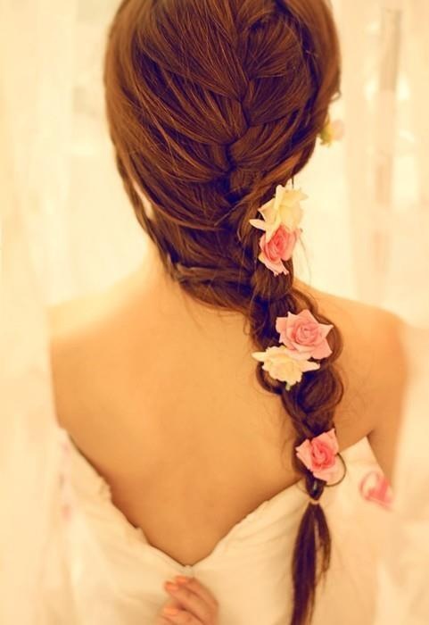 long-hair-braid-flowers-wedding-bridal-fishtail
