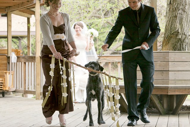 tammy-swales-studio-heather-robbie-nature-lesbian-wedding-bride-processional-black-dog